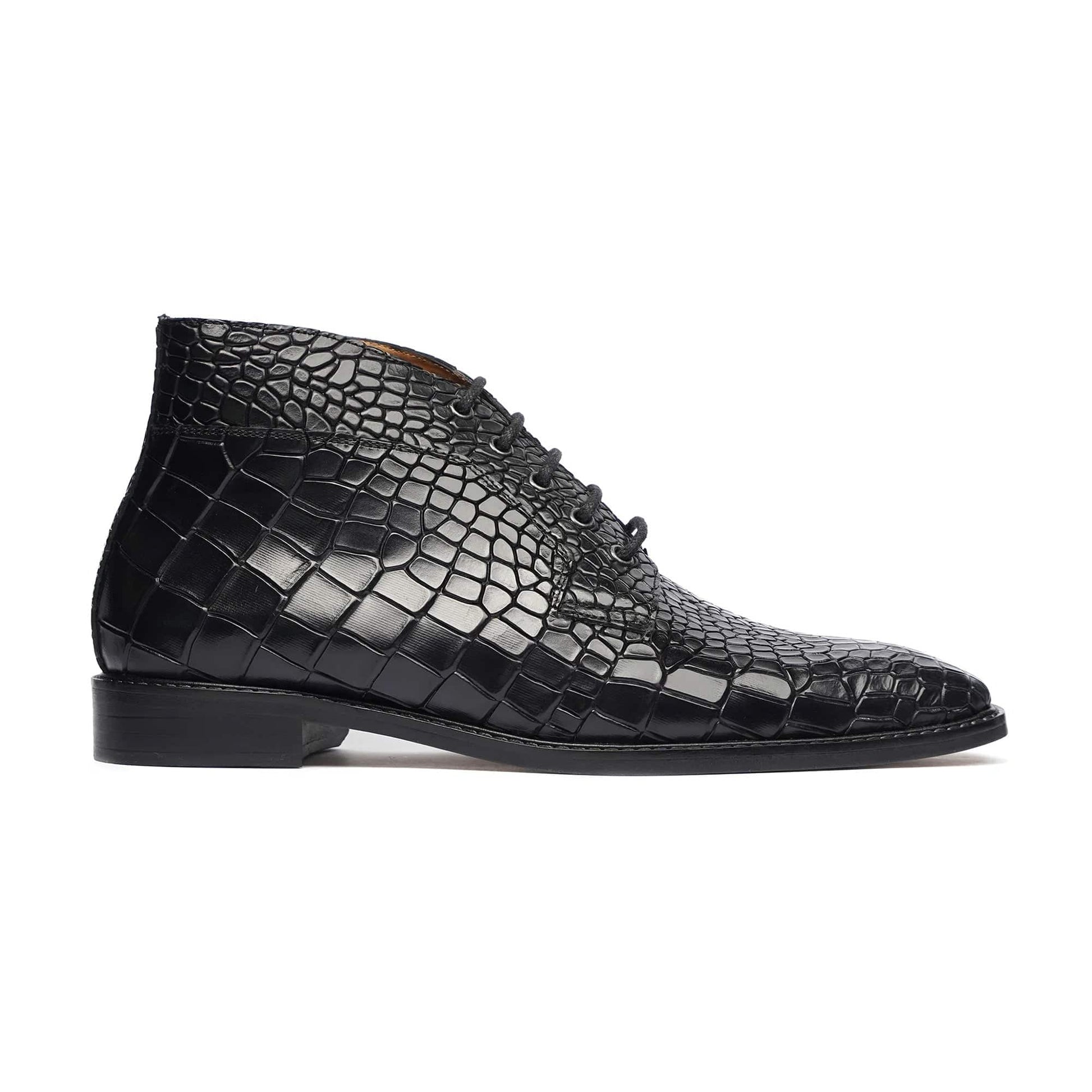 noirtide Handmade, Custom Men's Black Crocodile Pattern Calf Leather Chukka Boot