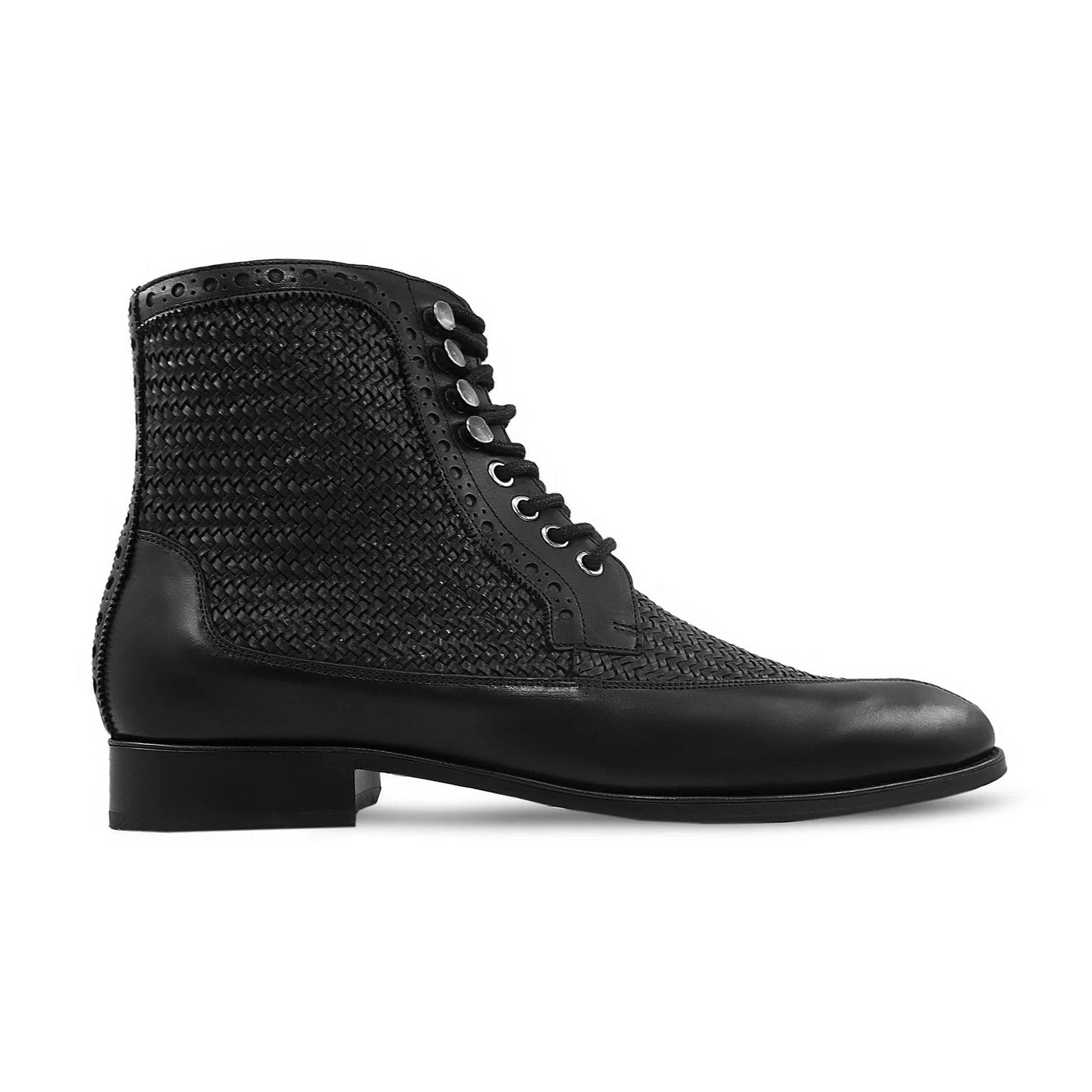 noirtide Handmade Custom Men's Black Hand-Woven Calf Leather Boot