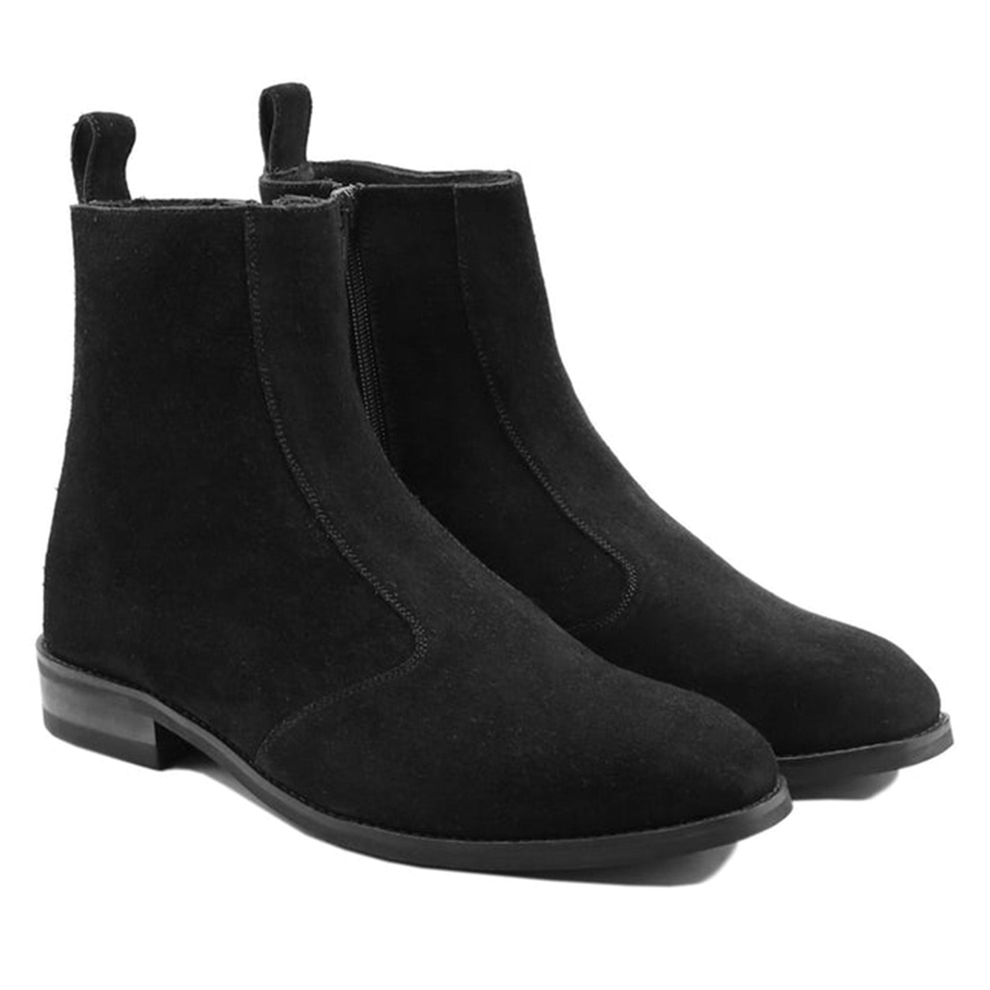 noirtide Handmade Custom Men's Black Kid Suede Chelsea Boot