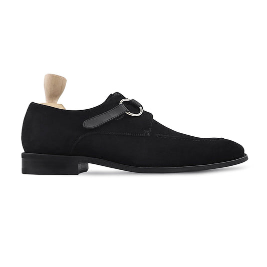 noirtide Handmade Custom Men's Black Kid Suede Single Monkstrap