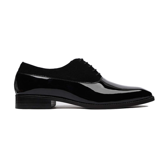 noirtide Handmade, Custom Men's Black Patent Leather and Kid Suede Oxford Shoe