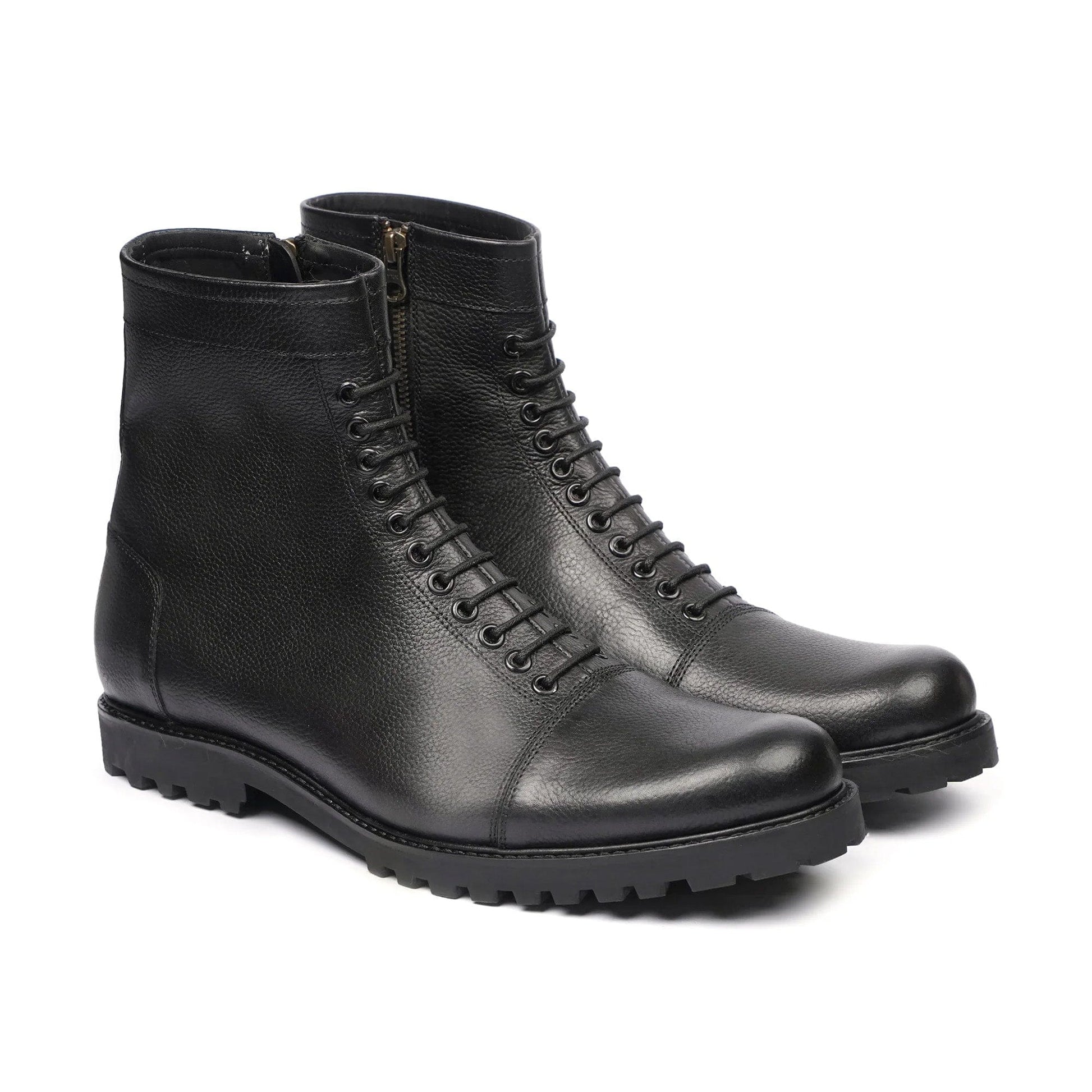 noirtide Handmade Custom Men's Black Pebble Grain Leather Boot