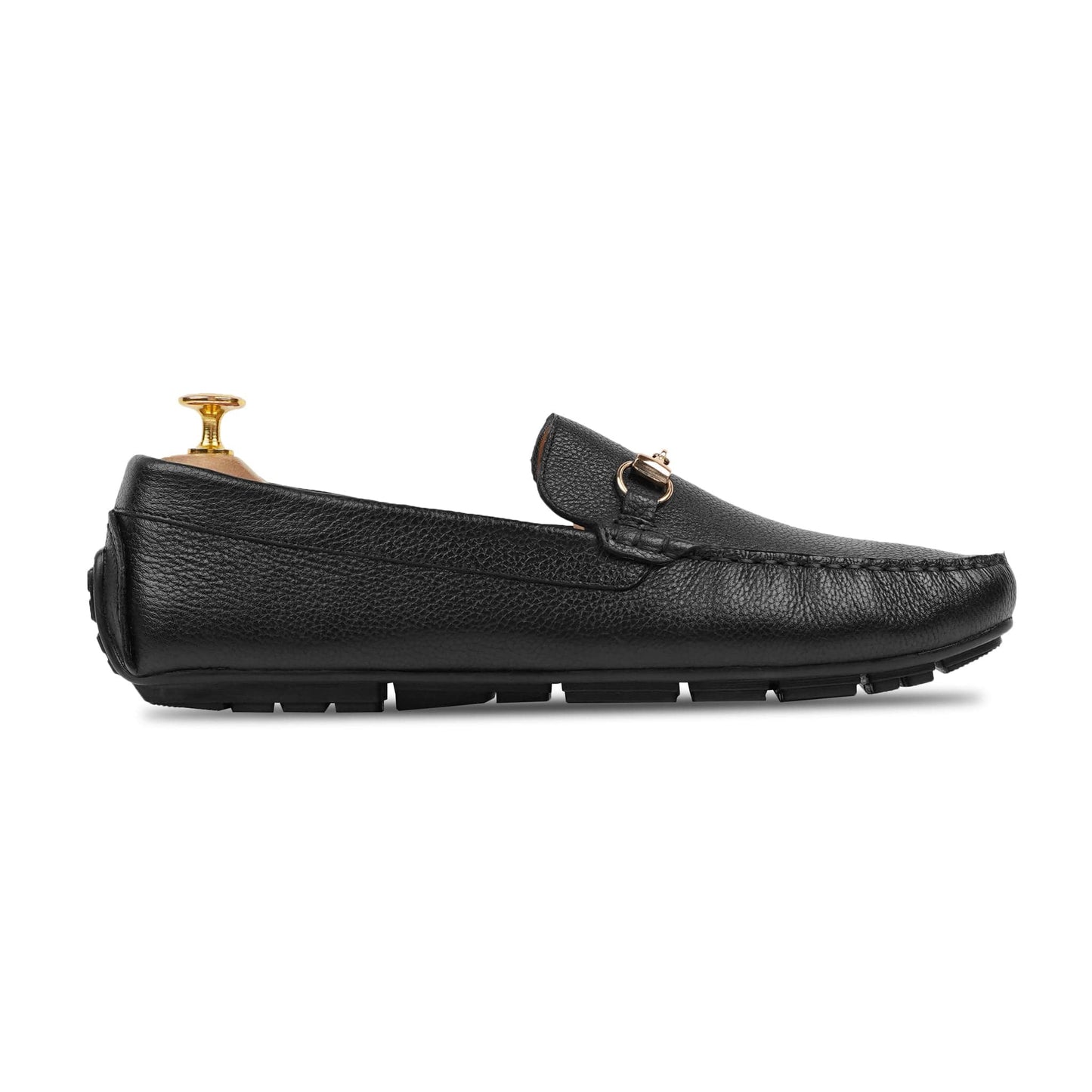 noirtide Men Loafers US 4.5 / Leather Handmade, Custom Men's Black Pebble Grain Leather Loafer Shoe