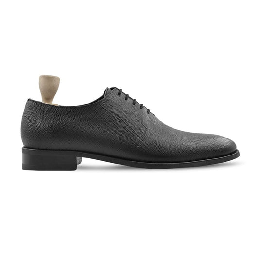 noirtide Handmade, Custom Men's Black Pebble Grain Leather Wholecut Shoe