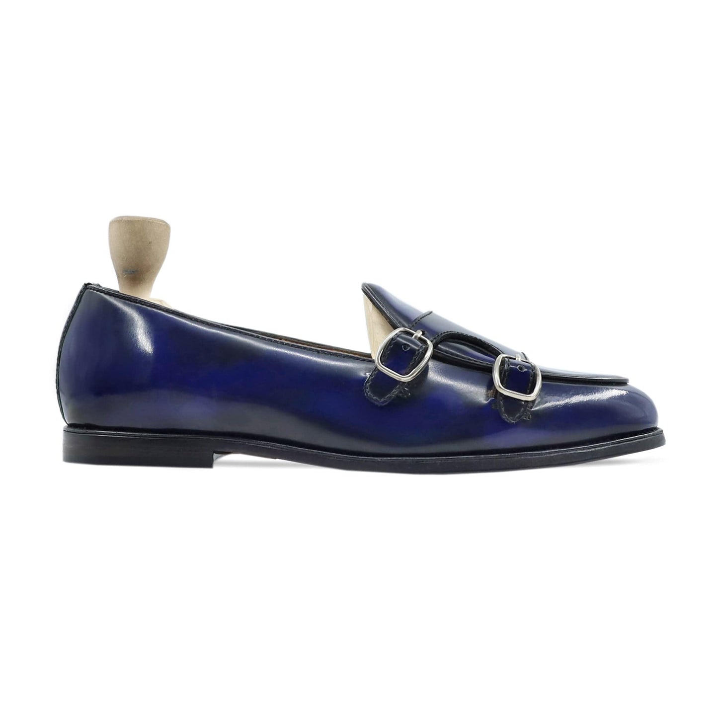 noirtide Handmade Custom Men's Blue Box Leather High Shine Double Monkstrap