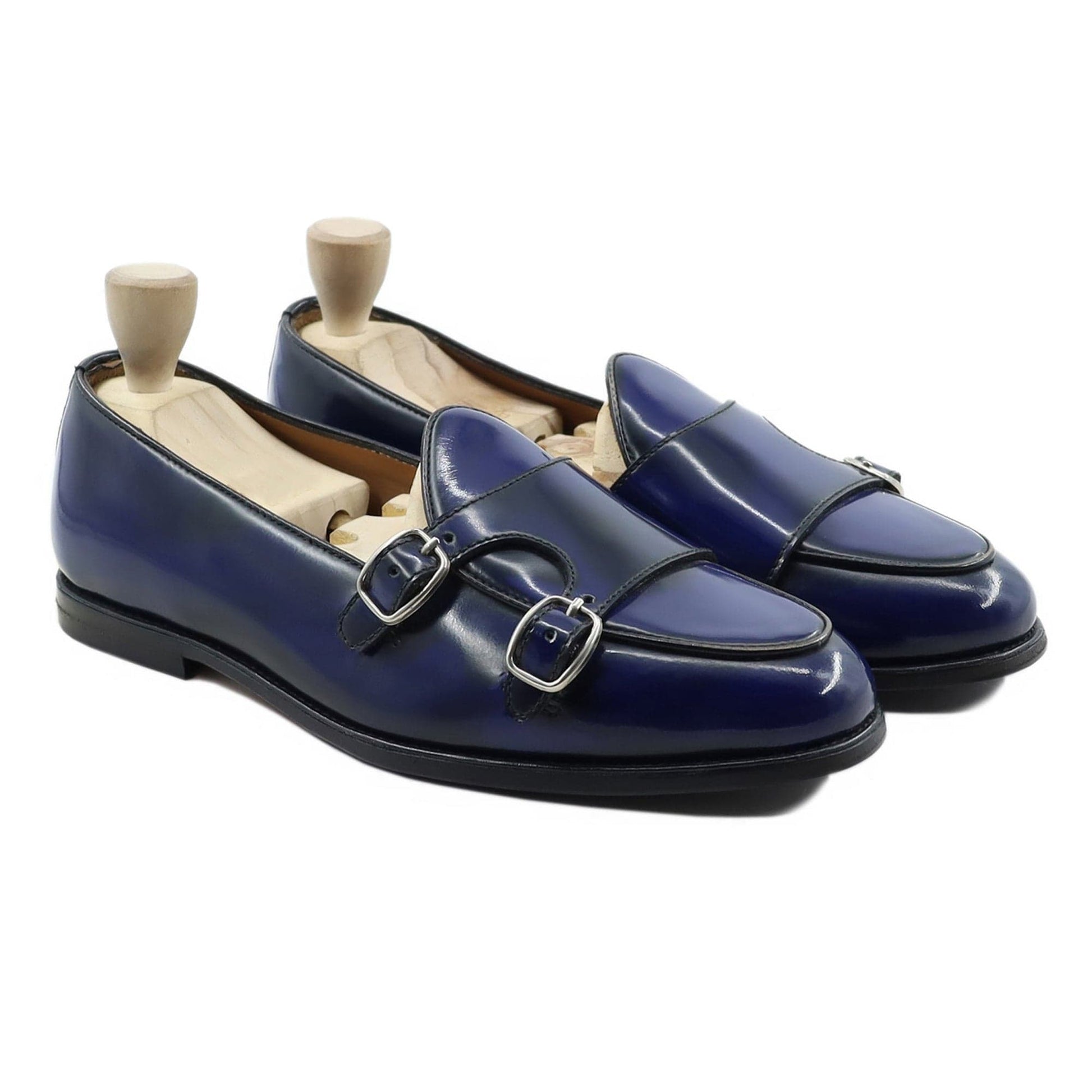 noirtide Handmade Custom Men's Blue Box Leather High Shine Double Monkstrap