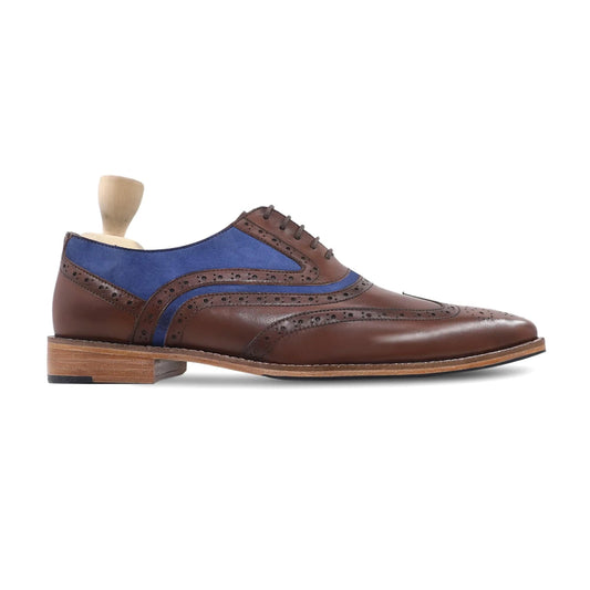 noirtide Handmade, Custom Men's Blue Kid Suede and Brown Calf Leather Oxford Shoe