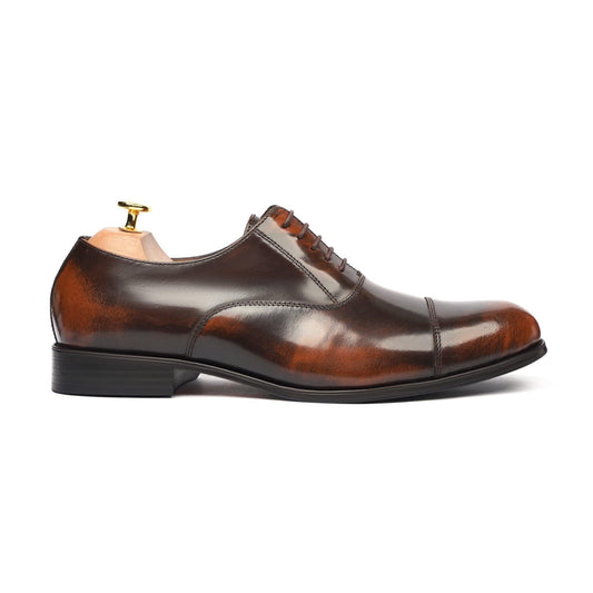 noirtide Handmade, Custom Men's Brown Box Leather High Shine Oxford Shoe