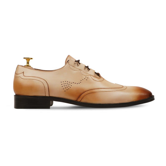 noirtide Handmade, Custom Men's Burnished Beige Calf Leather Oxford Shoe