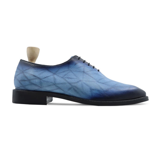 noirtide Handmade, Custom Men's Burnished Blue Pebble Grain Leather Wholecut Shoe