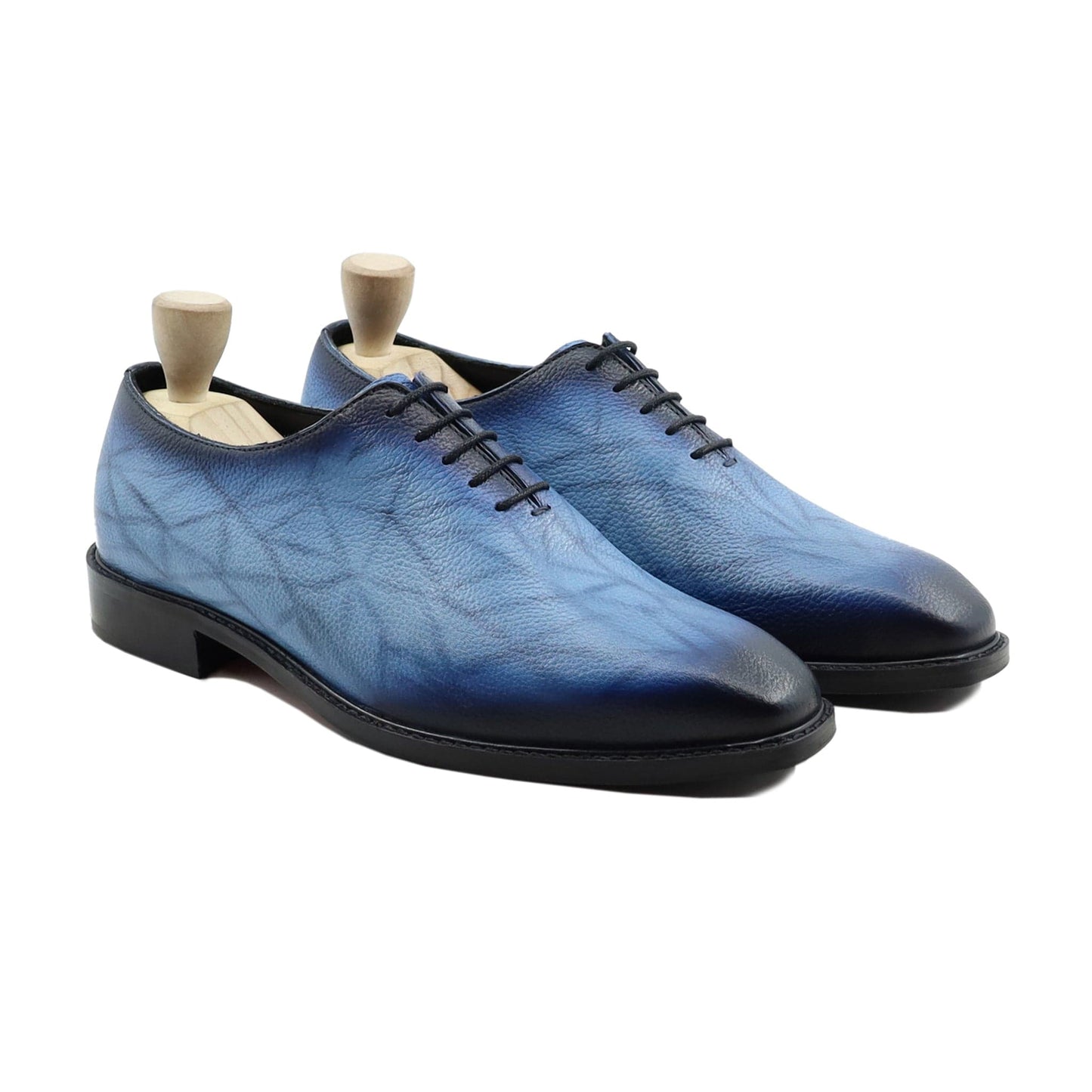 noirtide Handmade, Custom Men's Burnished Blue Pebble Grain Leather Wholecut Shoe