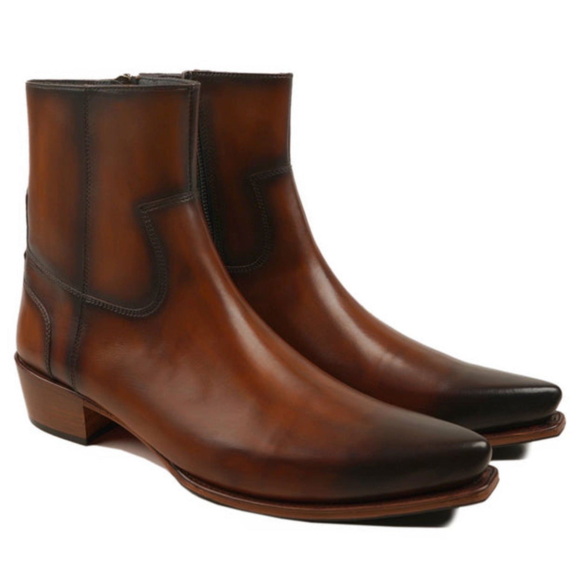 noirtide Handmade Custom Men's Burnished Brown Patina Calf Leather Chelsea Boot