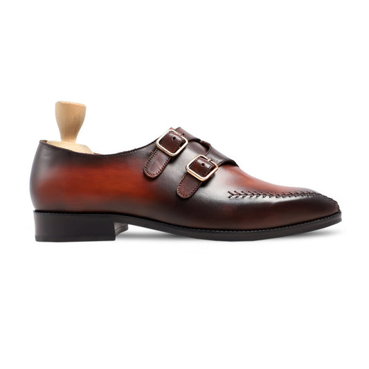 noirtide Handmade Custom Men's Burnished Brown Patina Double Monkstrap