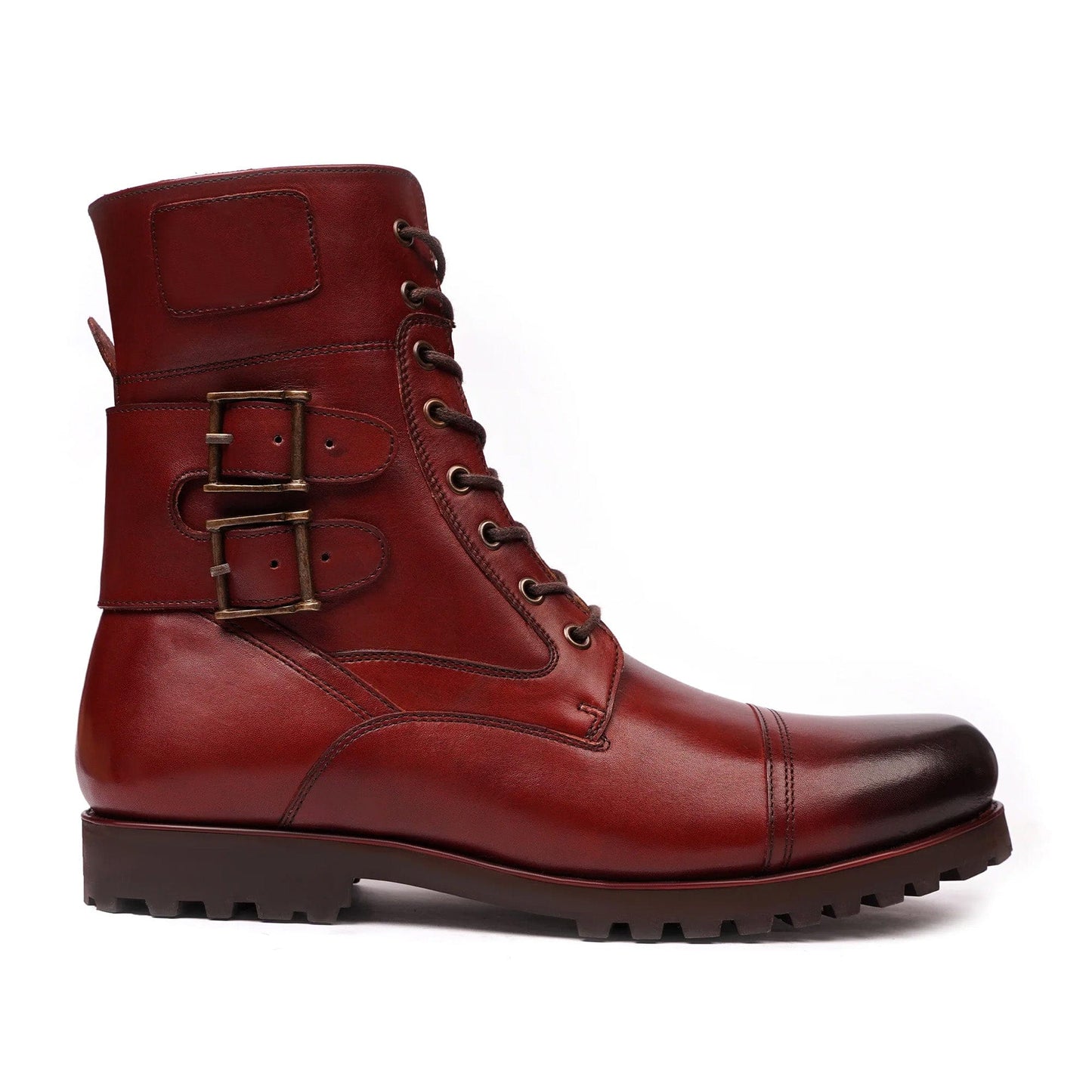 noirtide Handmade Custom Men's Burnished Oxblood Calf Leather Boot