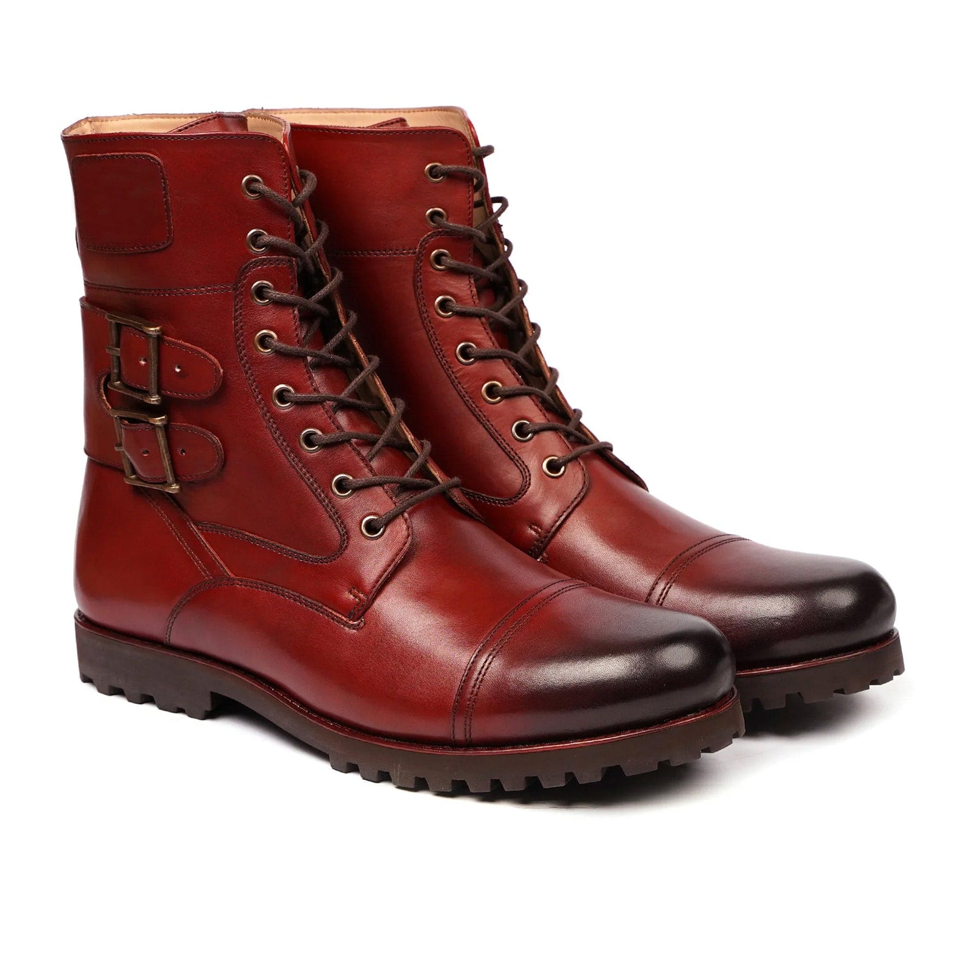 noirtide Handmade Custom Men's Burnished Oxblood Calf Leather Boot