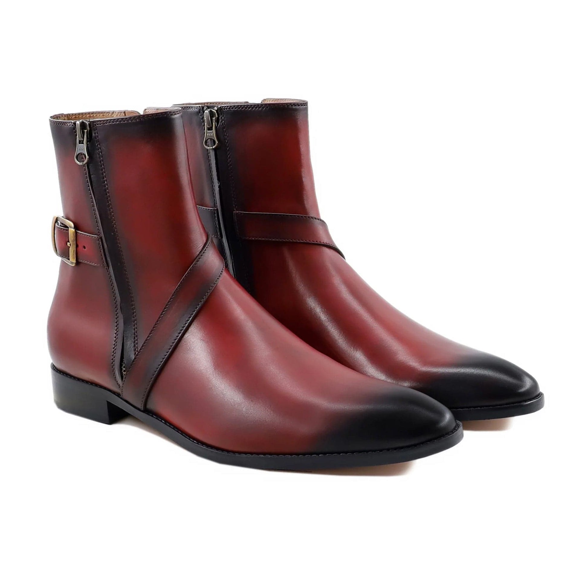 noirtide Handmade Custom Men's Burnished Oxblood Calf Leather Jodhpur Boot