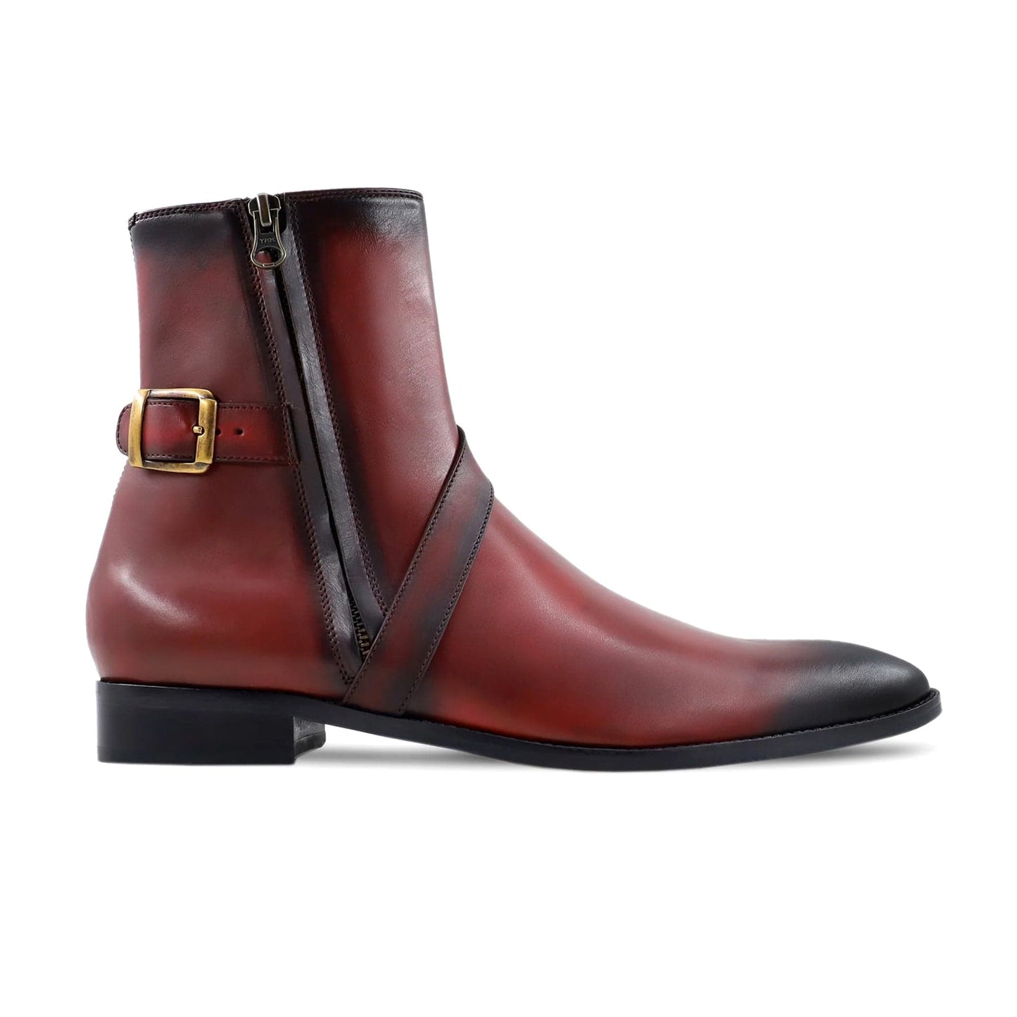 noirtide Handmade Custom Men's Burnished Oxblood Calf Leather Jodhpur Boot