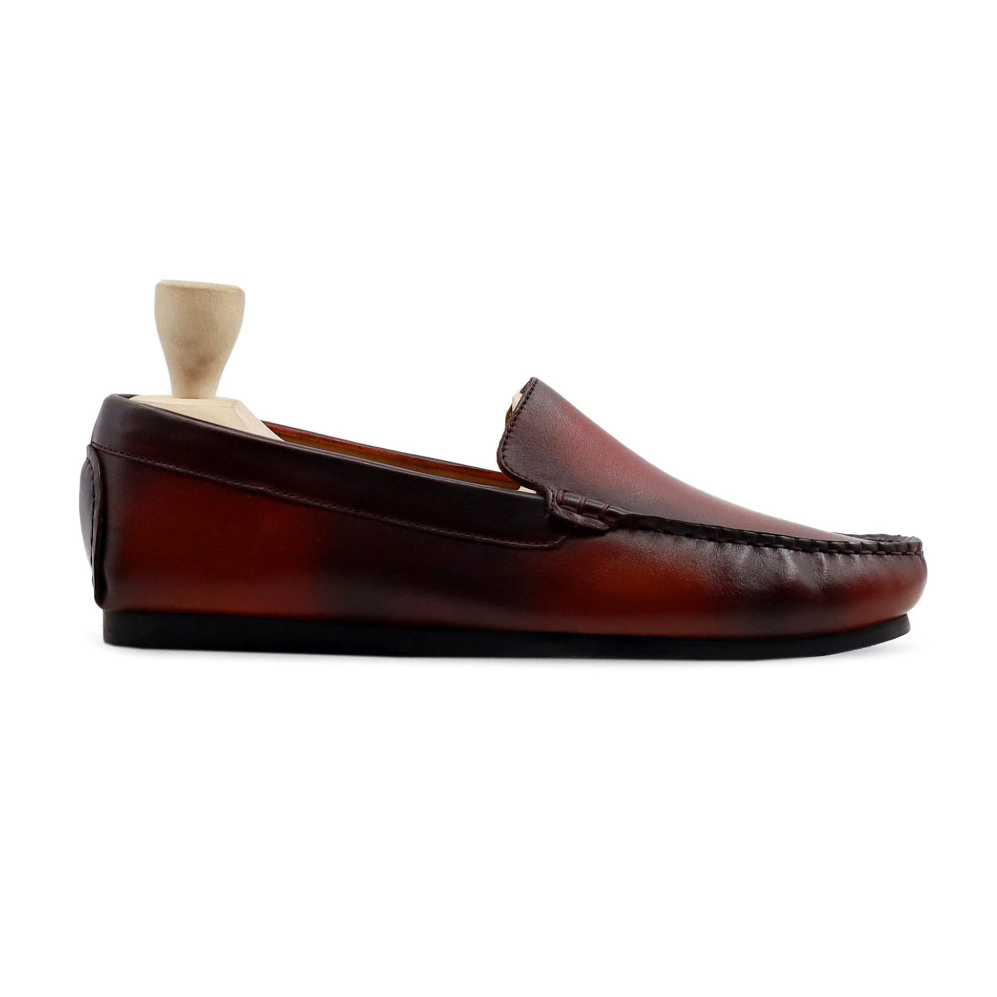 noirtide Handmade, Custom Men's Burnished Oxblood Calf Leather Loafer Shoe