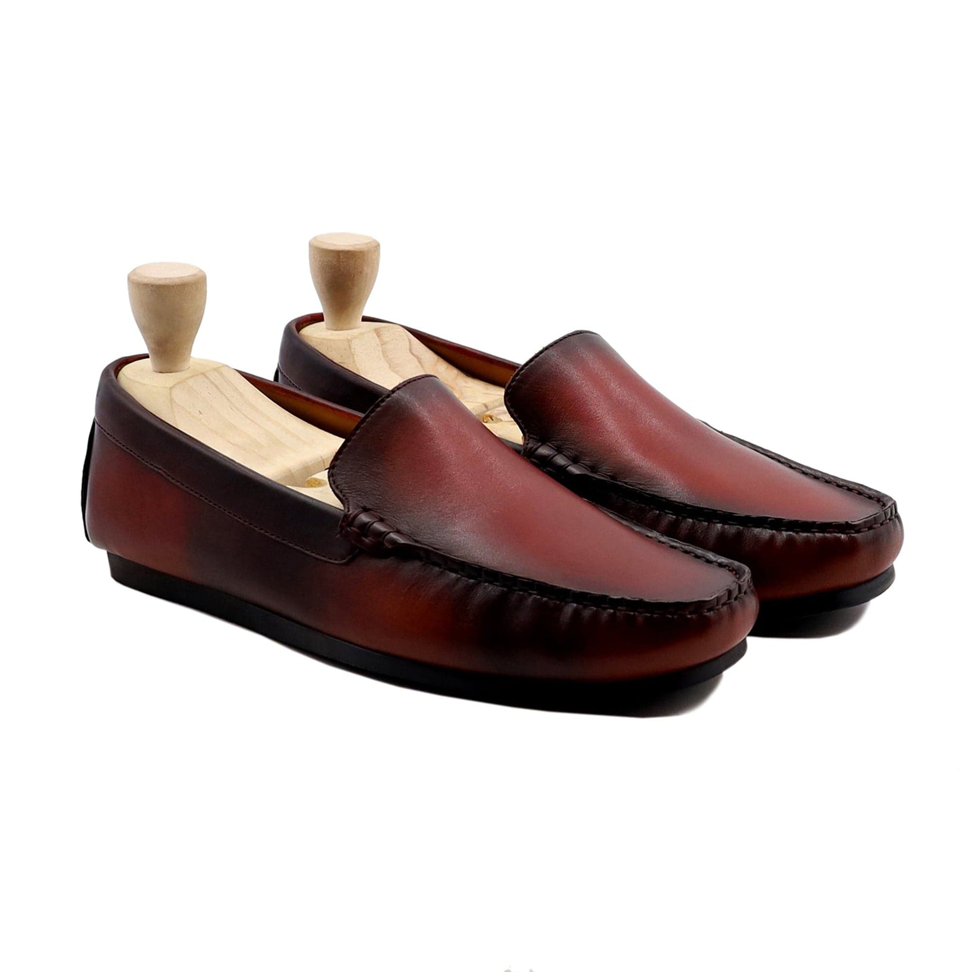 noirtide Handmade, Custom Men's Burnished Oxblood Calf Leather Loafer Shoe