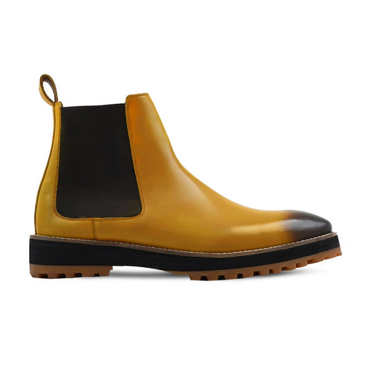 noirtide Handmade Custom Men's Burnished Yellow Calf Leather Chelsea Boot