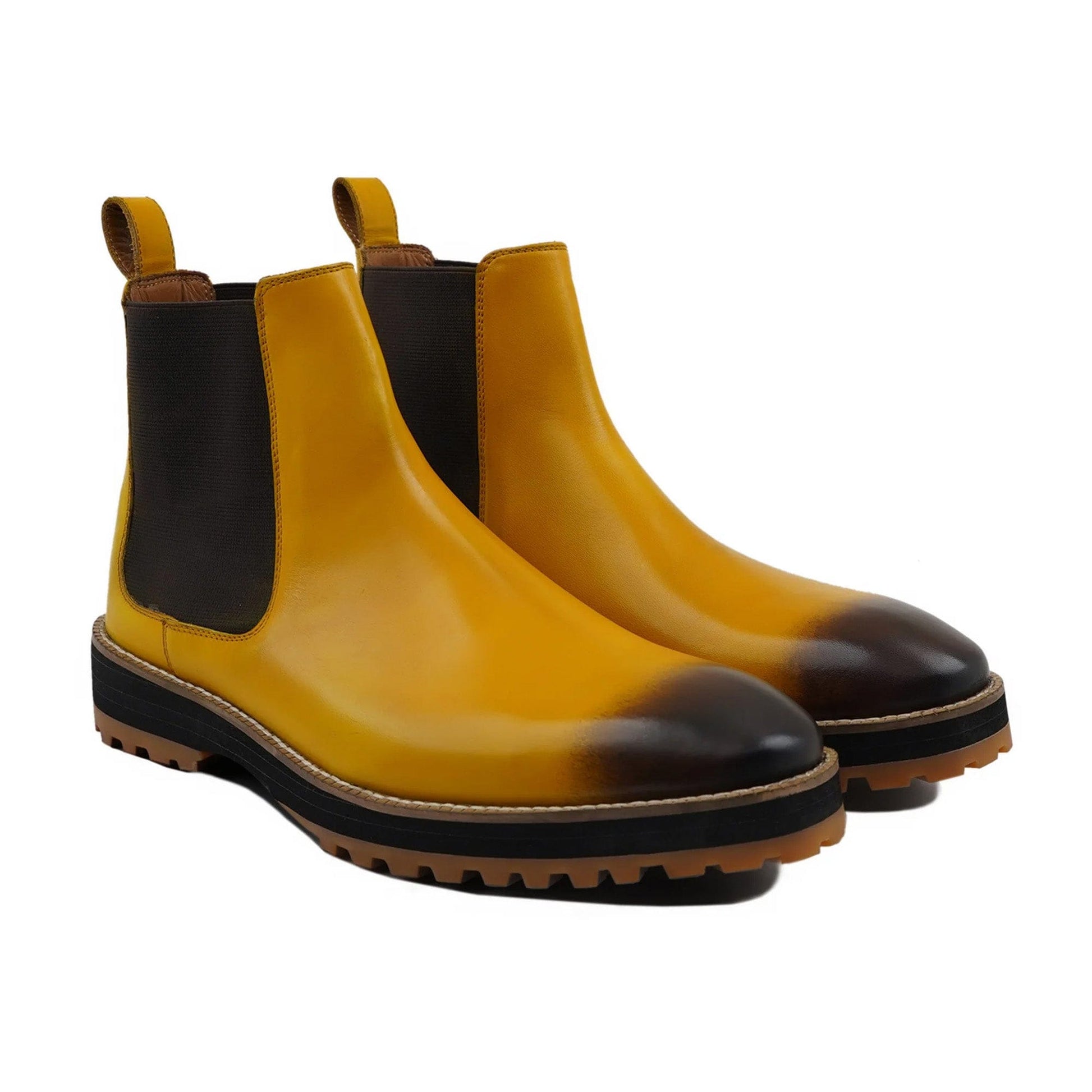 noirtide Handmade Custom Men's Burnished Yellow Calf Leather Chelsea Boot