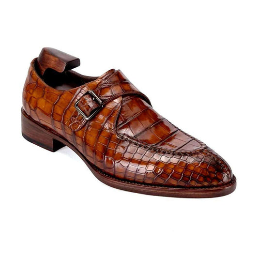 noirtide Handmade Custom Men's Crocodile Pattern Leather Single Monkstrap Shoes