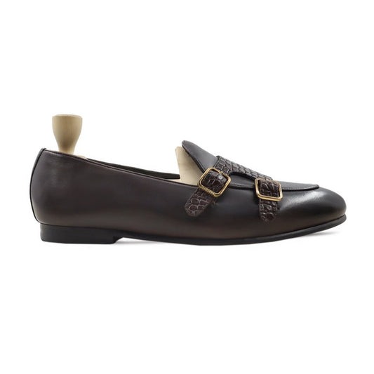 noirtide Handmade Custom Men's Dark Brown Calf Leather Double Monkstrap