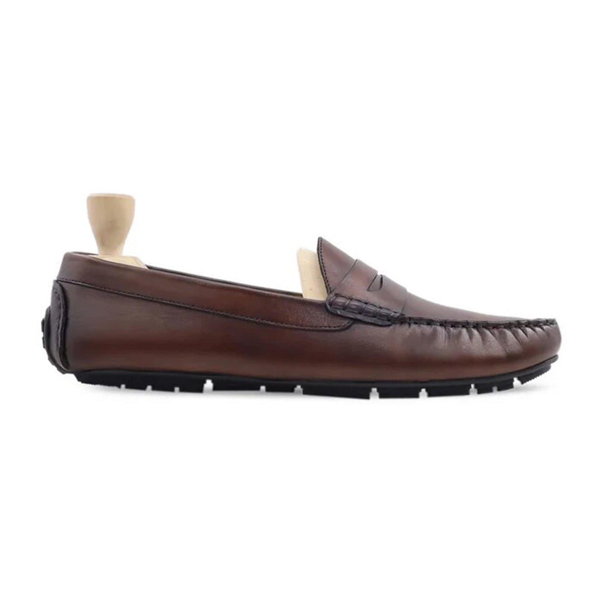 noirtide Handmade, Custom Men's Dark Brown Calf Leather Loafer Shoe