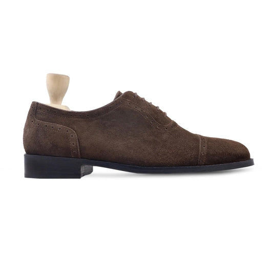 noirtide Handmade, Custom Men's Dark Brown Kid Suede Oxford Shoe