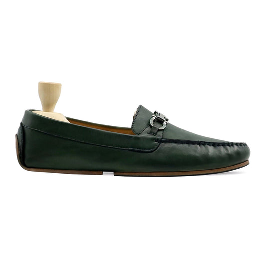 noirtide Handmade, Custom Men's Green Calf Leather Loafer Shoe