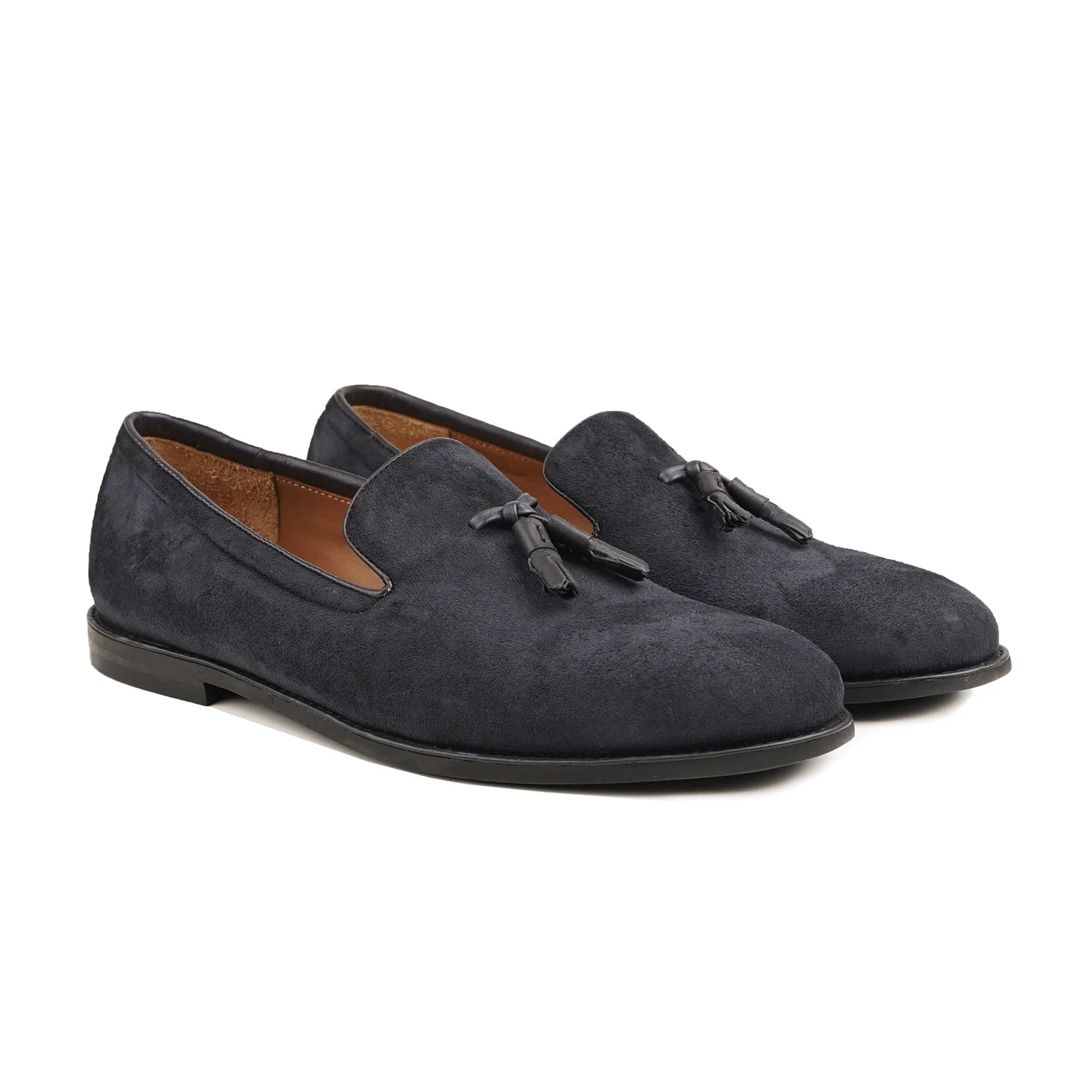 noirtide Handmade, Custom Men's Navy Blue Kid Suede Loafer