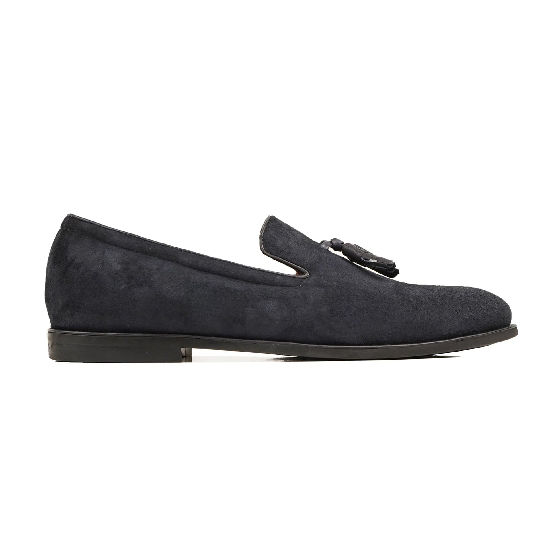 noirtide Handmade, Custom Men's Navy Blue Kid Suede Loafer