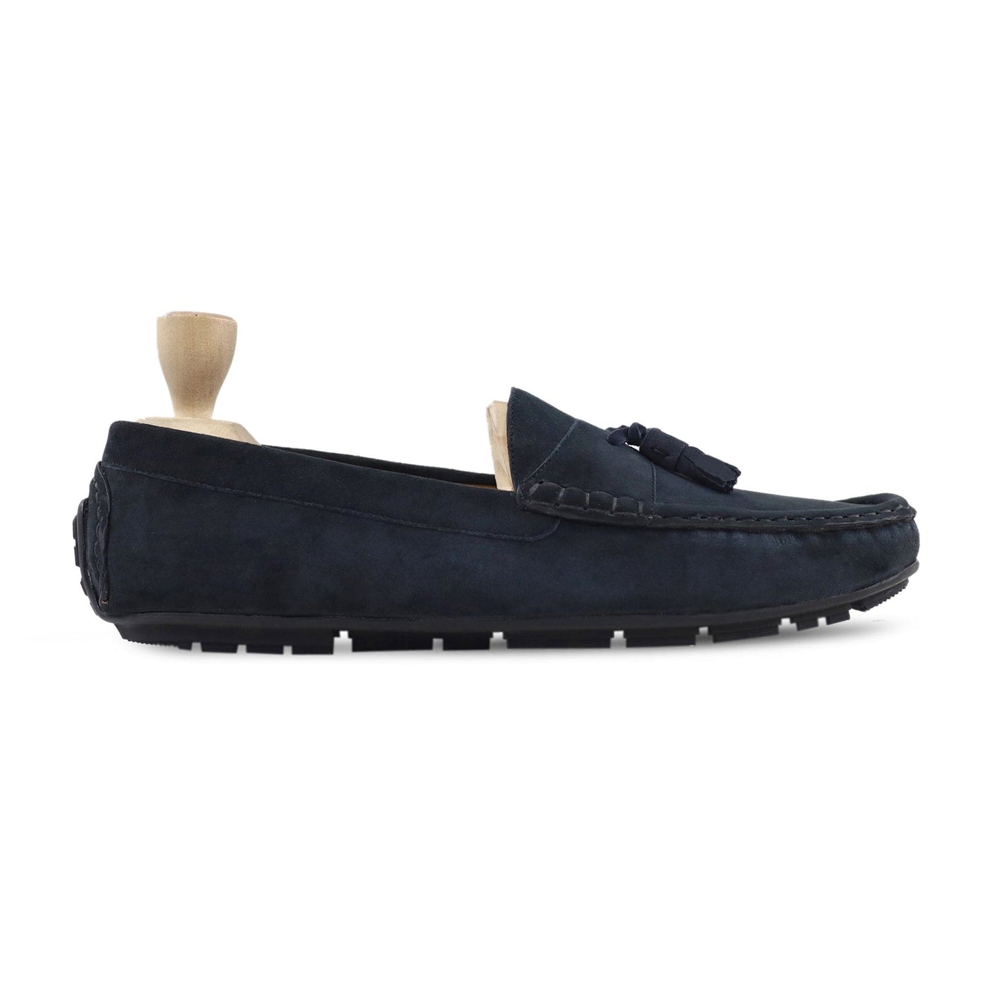 noirtide Men Loafers US 4.5 / Leather Handmade, Custom Men's Navy Blue Kid Suede Loafer Shoe