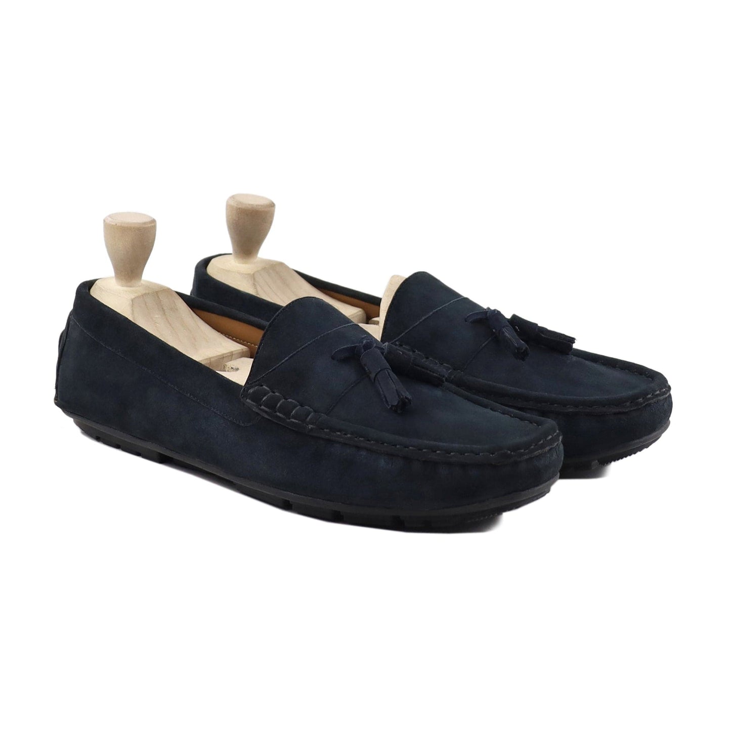 noirtide Men Loafers Handmade, Custom Men's Navy Blue Kid Suede Loafer Shoe