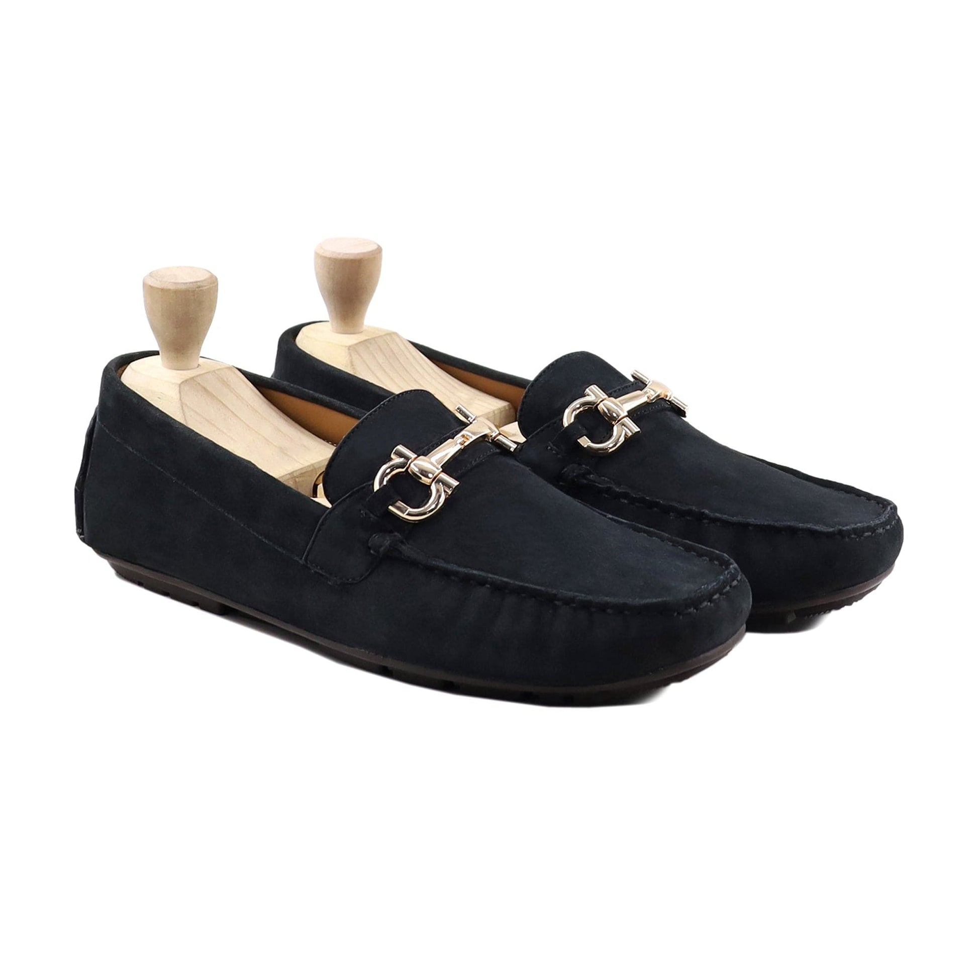 noirtide Men Loafers Handmade, Custom Men's Navy Blue Kid Suede Loafer Shoe