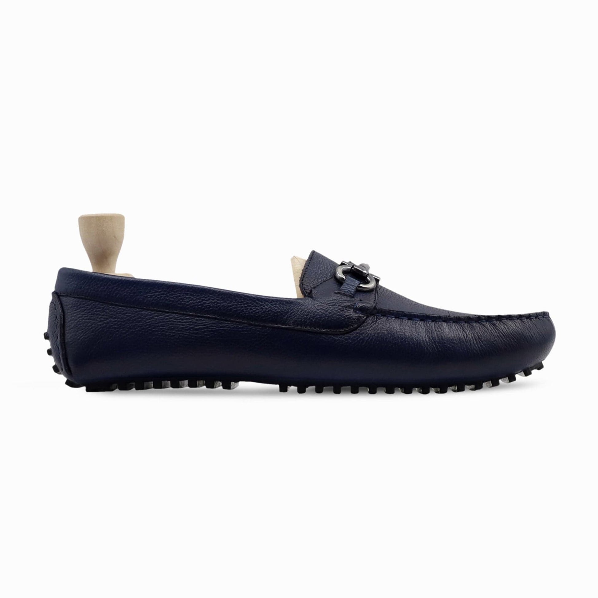 noirtide Men Loafers US 4.5 / Leather Handmade, Custom Men's Navy Blue Pebble Grain Leather Loafer Shoe