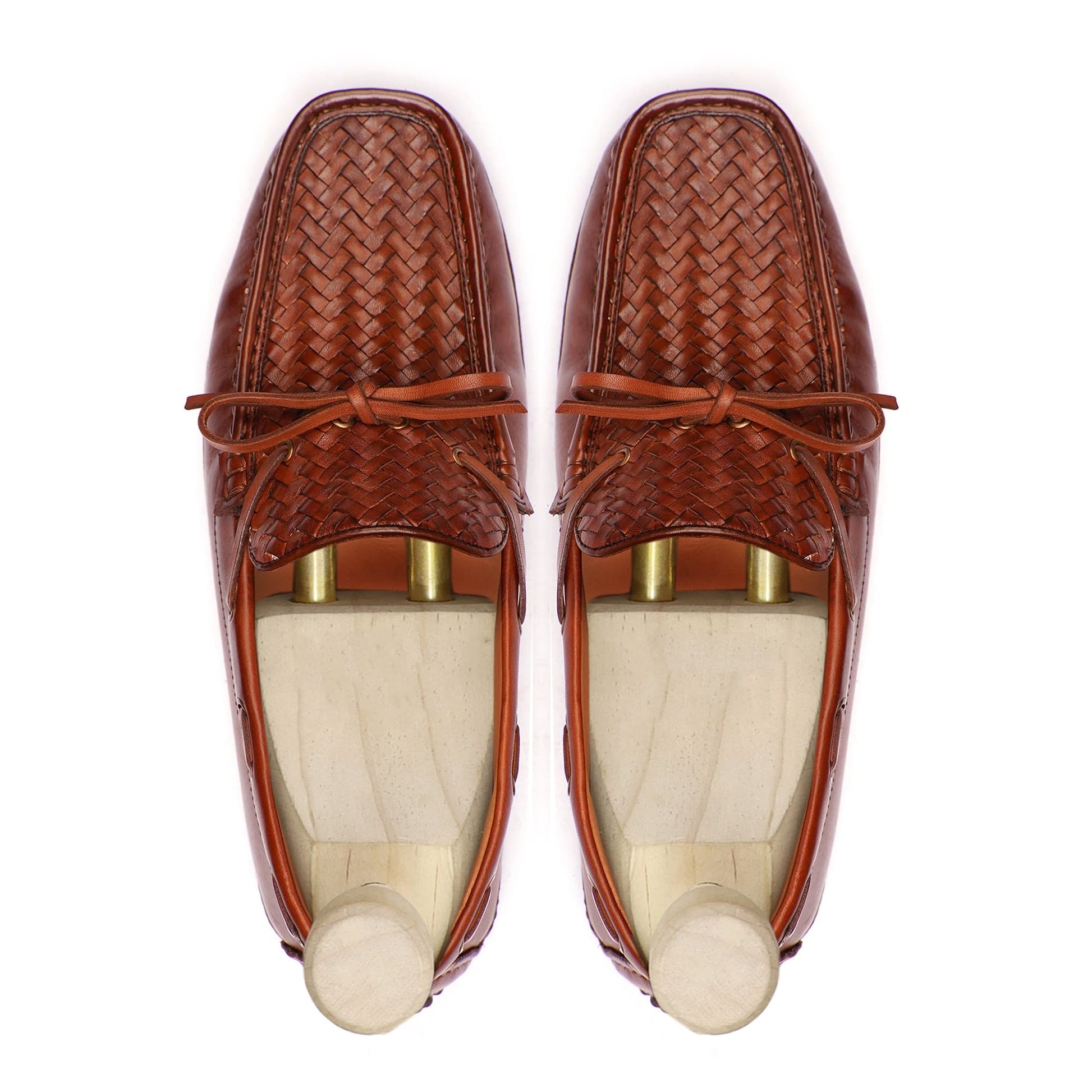 noirtide Handmade, Custom Men's Orange Tan Hand Woven Calf Leather Loafer Shoe