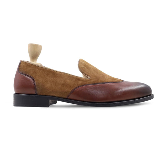 noirtide Men Loafers US 4.5 / Leather Handmade, Custom Men's Oxblood Calf and Camel Kid Suede Loafer