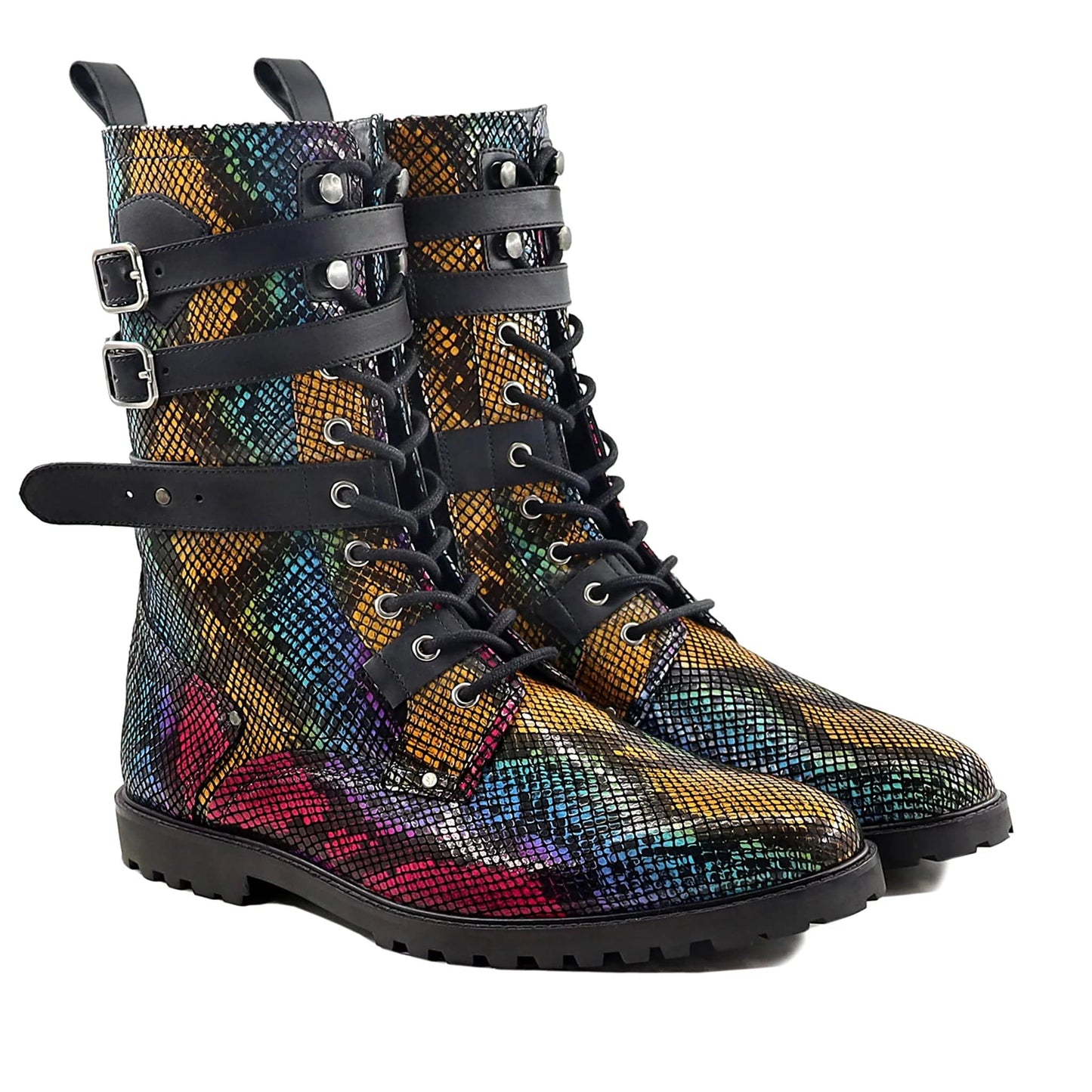 noirtide Handmade Custom Men's Rainbow Printed Leather Boot