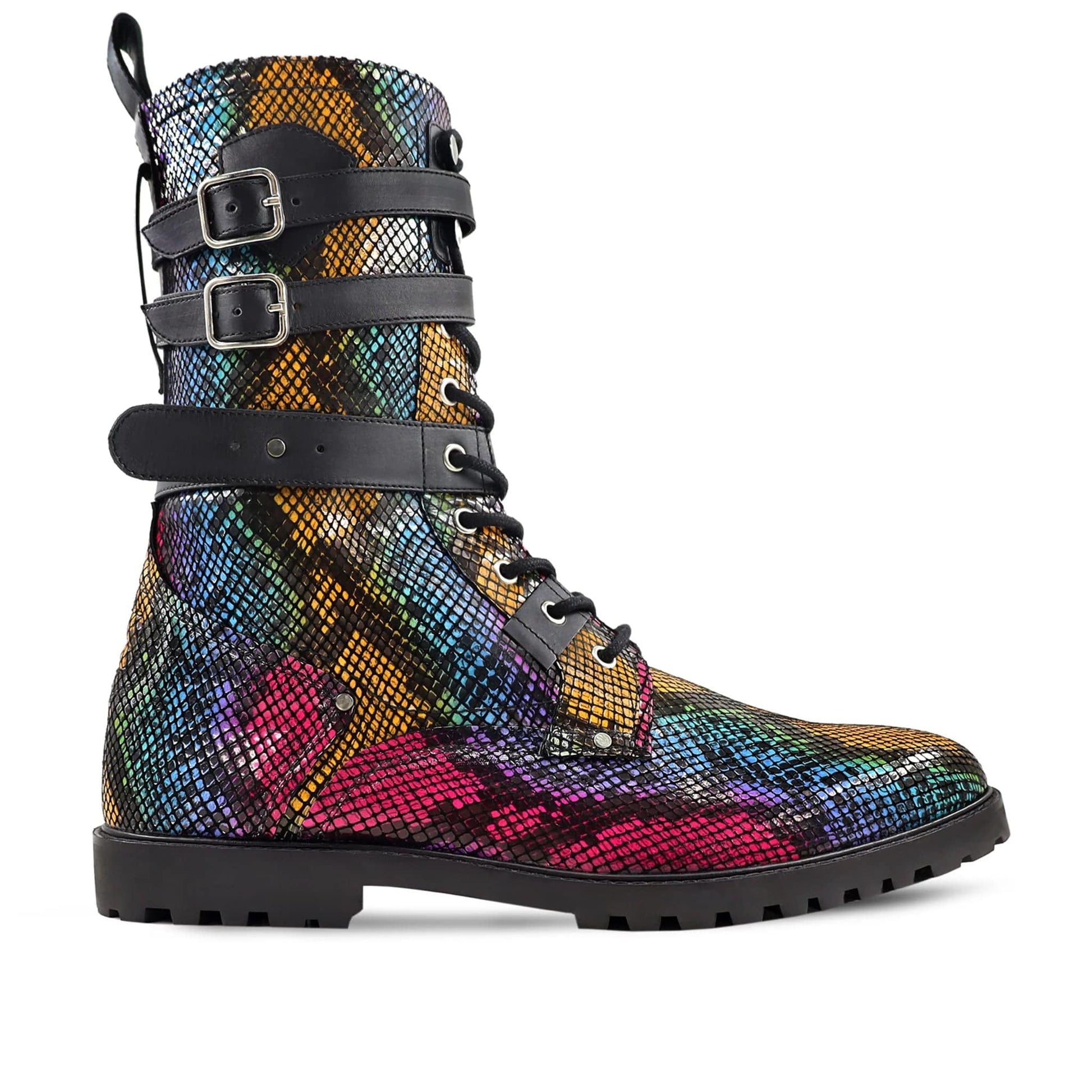 noirtide Handmade Custom Men's Rainbow Printed Leather Boot