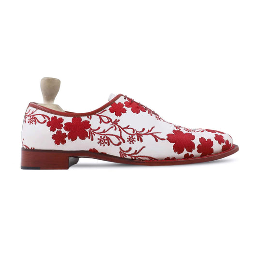 noirtide Men Shoes US 4.5 / Leather Handmade, Custom Men's Red White Embroidered Wholecut Shoe