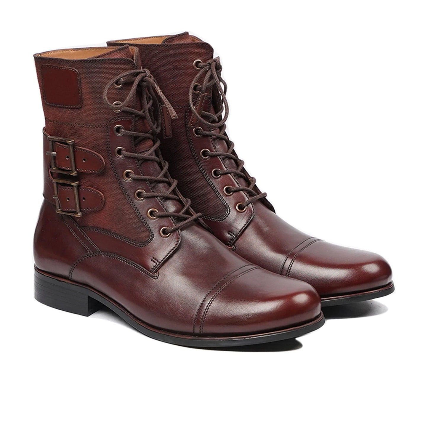 noirtide Handmade Custom Men's Reddish-Brown Canvas and Calf Leather Boot