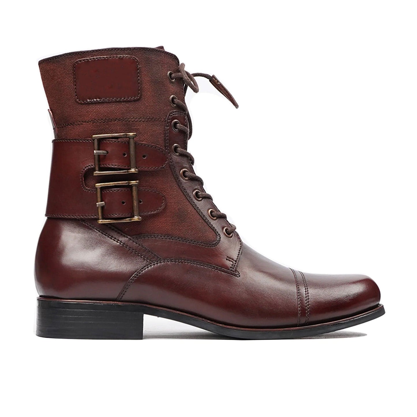 noirtide Handmade Custom Men's Reddish-Brown Canvas and Calf Leather Boot