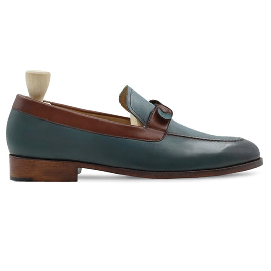 noirtide Men Loafers US 4.5 / Leather Handmade, Custom Men's Sea Green Calf Leather Loafer