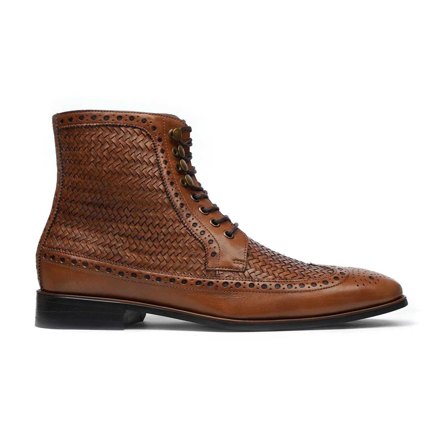 noirtide Handmade Custom Men's Tan Hand-Woven Calf Leather Boot