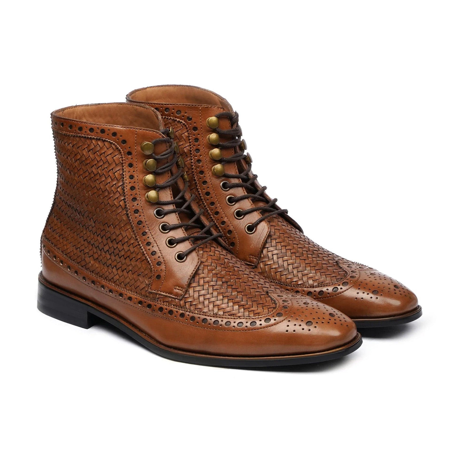 noirtide Handmade Custom Men's Tan Hand-Woven Calf Leather Boot