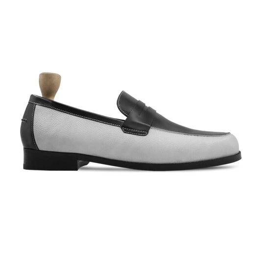 noirtide Men Loafers US 4.5 / Leather Handmade, Custom Men's White and Black Box Leather High Shine Loafer