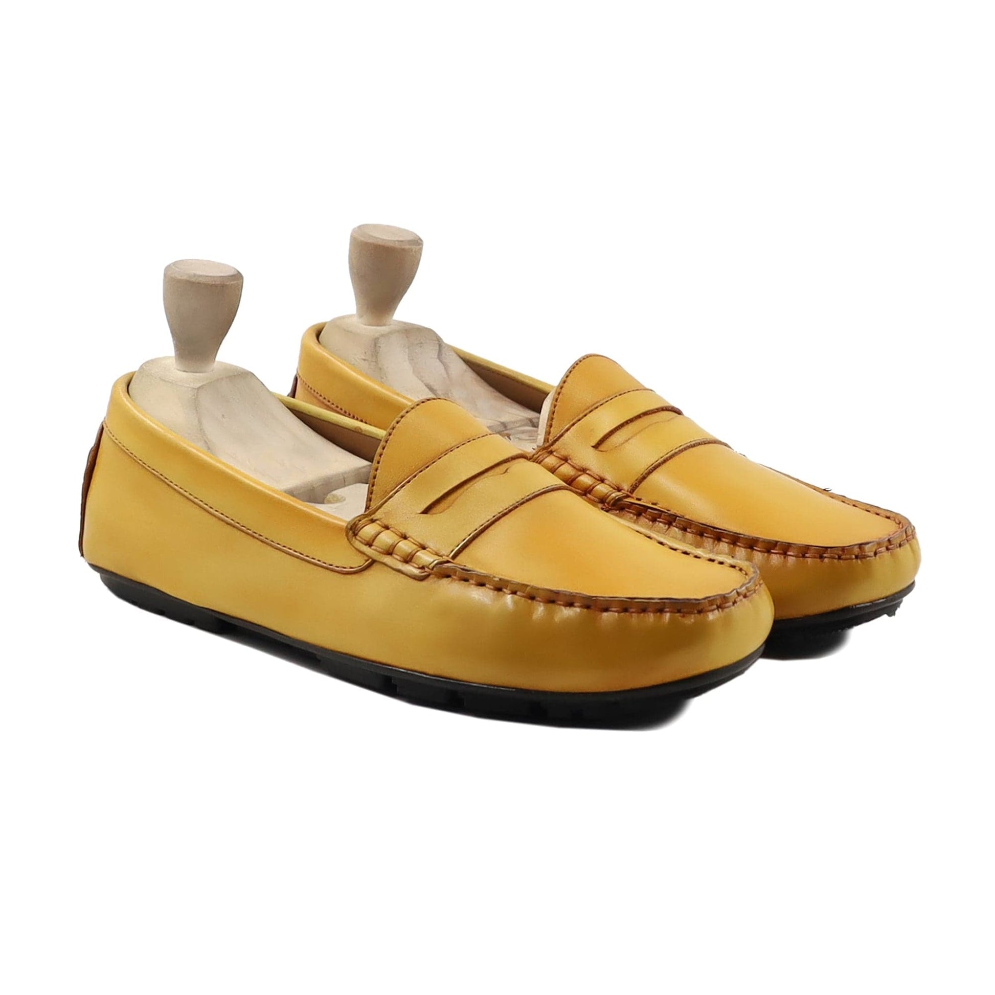 noirtide Men Loafers Handmade, Custom Men's Yellow Calf Leather Loafer Shoe