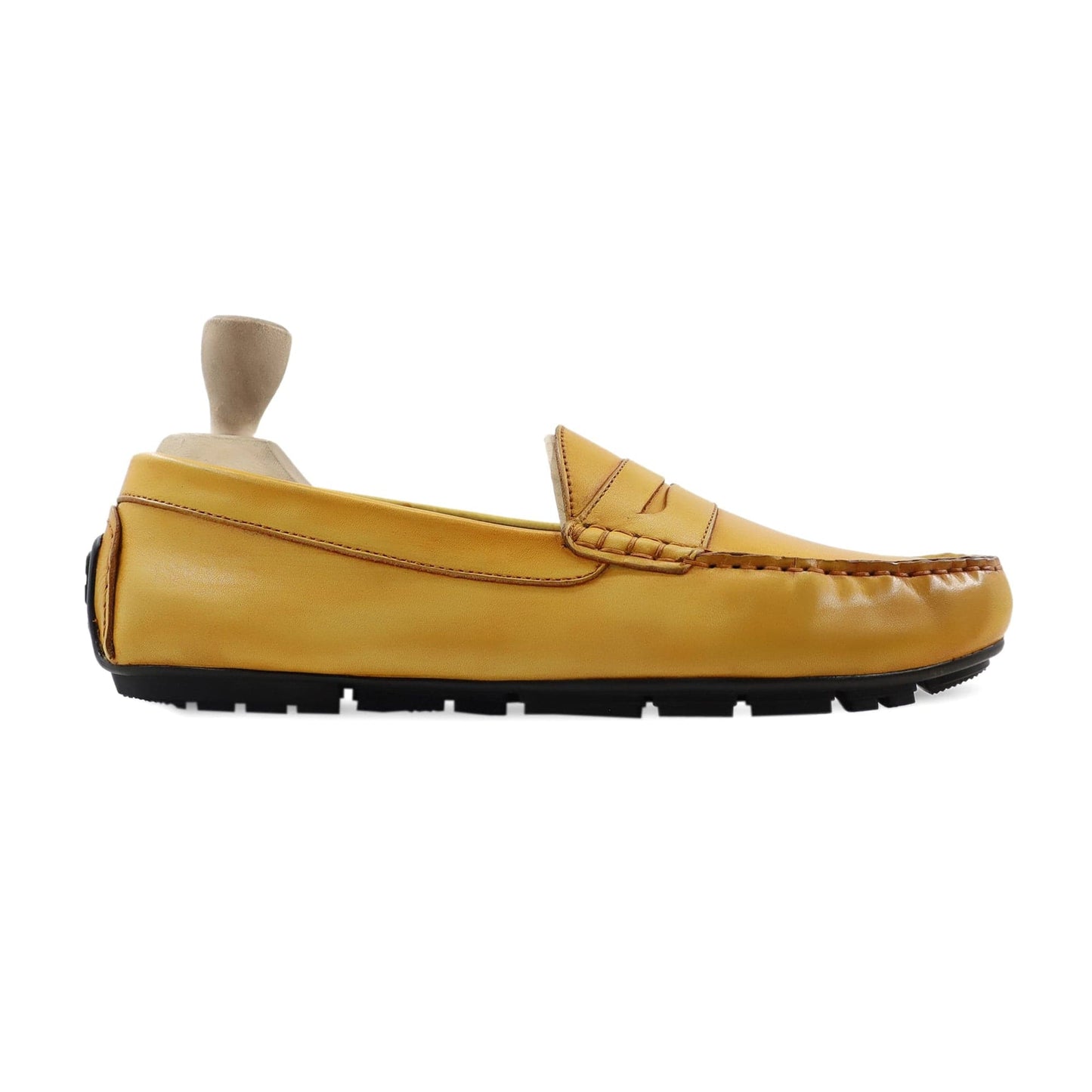 noirtide Men Loafers US 4.5 / Leather Handmade, Custom Men's Yellow Calf Leather Loafer Shoe