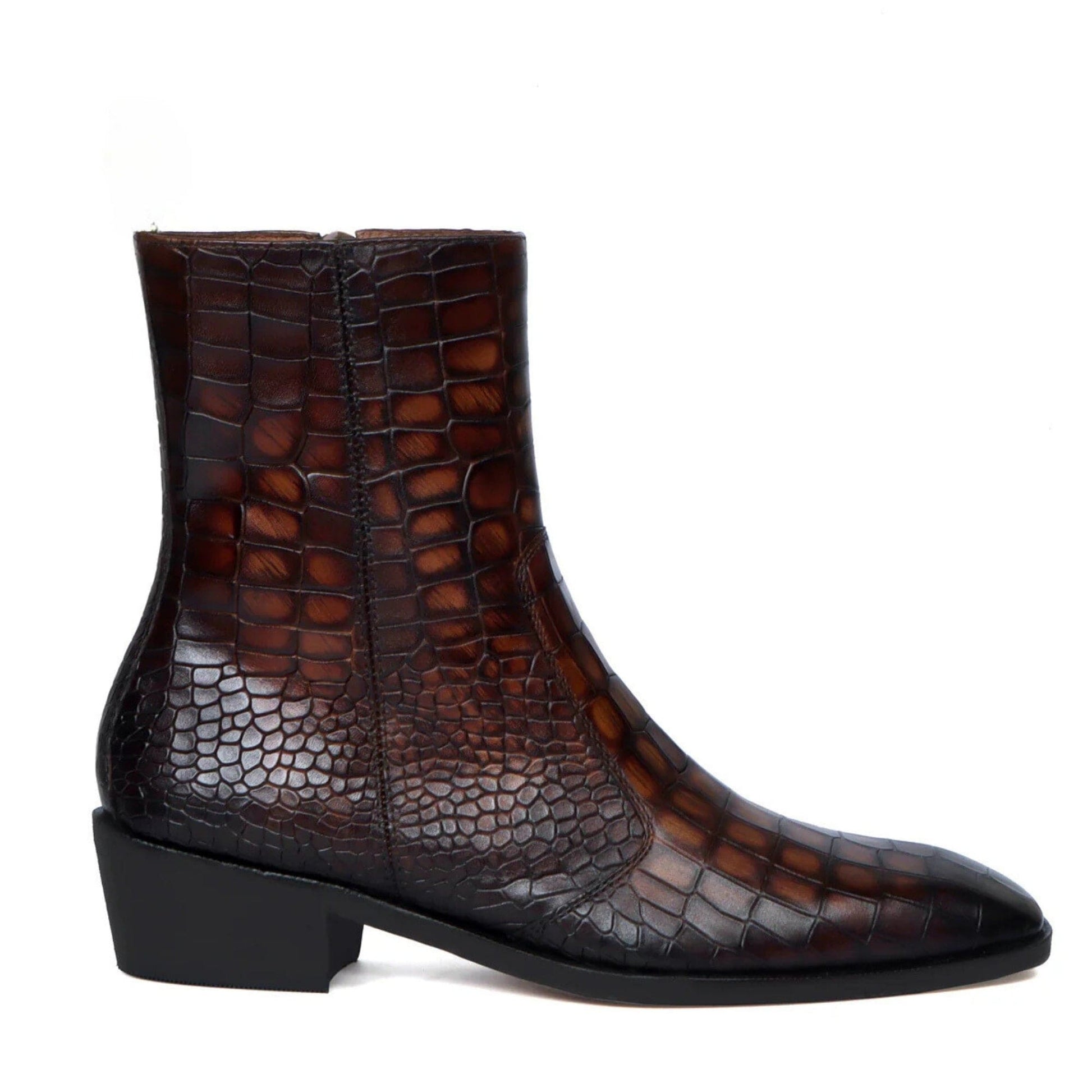 noirtide Handmade Custom Orange Flame Leather Crocodile Pattern Jodhpur Boots For Men